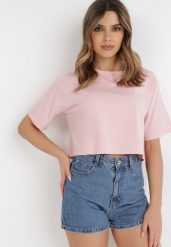 Jasnoróżowy T-shirt Rheniala. Czerwone t-shirty damskie Born2be, l, bez wzorów, z bawełny, bez kołnierzyka. Za 29.99 zł.