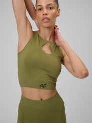 4F Top sportowy w kolorze khaki rozmiar: XS/S. Brązowe koszulki sportowe damskie 4F, s, bez wzorów, z materiału, bez ramiączek, outdoorowe. Za 46.95 zł.