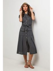 Lin Passion Lniana sukienka w kolorze antracytowym rozmiar: 40/42. Czarne sukienki damskie Lin Passion, bez wzorów, ze lnu, klasyczne, bez ramiączek. Za 224.95 zł.