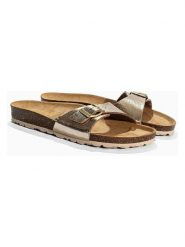 Sunbay Klapki "Jasmin" w kolorze złotym rozmiar: 38. Żółte klapki damskie Sunbay, bez wzorów, z otwartym noskiem, bez obcasa, bez zapięcia. Za 169.95 zł.