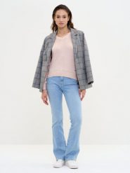 Sweter damski z wiskozy beżowy Simona 800. Brązowe swetry klasyczne damskie Big Star, l, z jeansu, bez kołnierzyka. W wyprzedaży za 139.99 zł.