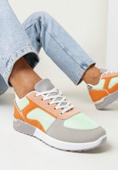 Szaro-Zielone Sneakersy przed Kostkę z Metaliczną Wstawką Destona. Szare obuwie sportowe damskie Born2be, przed kostkę, bez zapięcia. Za 79.99 zł.