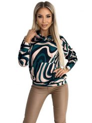 Numoco Bluza w kolorze beżowo-ciemnozielono-czarnym rozmiar: XL. Brązowe bluzy damskie NUMOCO, xl, bez wzorów, z kapturem. Za 105.38 zł.