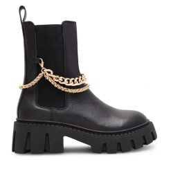 Botki Eva Minge. Czarne botki damskie Eva Minge, bez obcasa, na słupku, bez zapięcia. Za 419.99 zł.