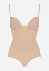 Beżowe Bieliźniane Body Modelujące z Wyciętym Dekoltem Theloria. Brązowe bielizna korygująca Born2be, bez wzorów. Za 59.99 zł.