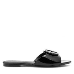 Klapki Eva Minge. Czarne klapki damskie Eva Minge, bez wzorów, bez obcasa, bez zapięcia. Za 239.99 zł.