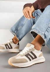 Ciemnobeżowe Sneakersy Ozdobione Geometrycznym Wzorem Eldvisa. Brązowe obuwie sportowe damskie Renee, z jeansu, bez zapięcia. Za 79.99 zł.