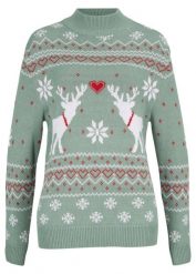 Sweter w norweski wzór golfem. Zielone golfy damskie bonprix, bez kołnierzyka. Za 124.99 zł.