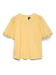 Vero Moda Bluzka w kolorze żółtym rozmiar: L. Żółte bluzki damskie Vero Moda, l, bez wzorów, z bawełny, bez kołnierzyka, bez ramiączek. Za 78.84 zł.