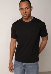 Czarny Klasyczny T-shirt z Bawełną Zdobiony Minimalistycznym Nadrukiem Bornore. Czarne t-shirty damskie Born2be, l, z aplikacjami, z bawełny, bez kołnierzyka. Za 49.99 zł.