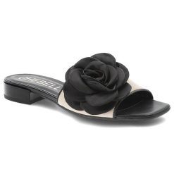 Beżowe Klapki Chebello Eleganckie Obuwie Damskie Z Kwiatem. Czarne klapki damskie CheBello, bez wzorów, z materiału, bez obcasa, na obcasie, bez zapięcia. Za 429.00 zł.