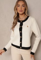 Beżowy Retro Sweter Kardigan z Wiskozą z Eleganckimi Guzikami Tesorenia. Brązowe kardigany damskie Renee, m, bez wzorów, z wiskozy. Za 79.99 zł.
