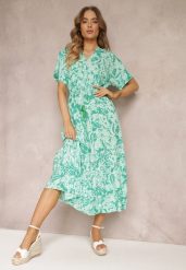 Miętowo-Zielona Rozkloszowana Sukienka w Kwiaty z Falbaną Humina. Zielone sukienki damskie Renee, bez wzorów, z wiskozy, eleganckie, bez ramiączek. W wyprzedaży za 62.99 zł.