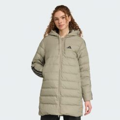 Parka z kapturem Essentials CLIMAWARM 3-Stripes Light Down. Szare parki damskie Adidas, xs, z kapturem. Za 649.00 zł.