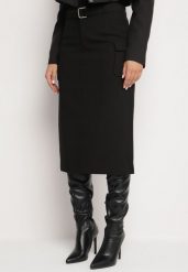 Czarna Spódnica z Wiskozą Paskiem i Kieszeniami z Klapami Talabria. Czarne spódnice damskie Born2be, na co dzień, l, bez wzorów, z wiskozy, eleganckie, midi. Za 89.99 zł.