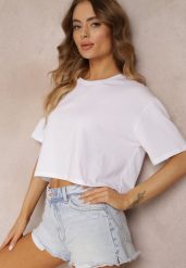 Biały T-shirt o Fasonie Cropped Oversize Brighta. Białe t-shirty damskie Renee, l, bez wzorów, bez kołnierzyka. Za 29.99 zł.