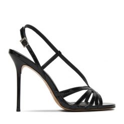 Sandały Eva Minge. Czarne sandały damskie Eva Minge, bez wzorów, bez obcasa, na szpilce, bez zapięcia. Za 449.99 zł.