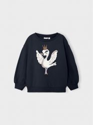 NAME IT Bluza 13218917 Granatowy Box Fit. Niebieskie bluzy dziewczęce Name it, bez wzorów, z bawełny, bez ramiączek, bez kaptura. Za 49.99 zł.