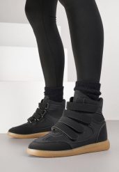 Czarne Sneakersy na Ukrytym Koturnie Farnella. Czarne obuwie sportowe damskie Born2be, z jeansu, bez zapięcia. Za 109.99 zł.