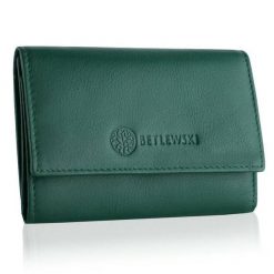 Portfel damski BETLEWSKI BPD-SS-17 ZIELONY. Zielone portfele damskie Betlewski, bez wzorów, ze skóry. Za 139.99 zł.