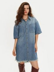 One Teaspoon Sukienka jeansowa 26541 Niebieski Relaxed Fit. Niebieskie sukienki damskie One Teaspoon, bez wzorów, z bawełny, bez ramiączek. Za 379.99 zł.