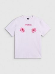 4F T-shirt loose z nadrukiem damski - biały L. Białe koszulki sportowe damskie 4F, l, bez wzorów, z bawełny, bez ramiączek. Za 79.99 zł.