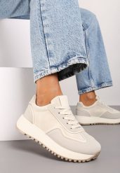 Beżowe Płaskie Sneakersy z Geometrycznym Motywem Erisalen. Brązowe obuwie sportowe damskie Born2be, z bawełny, bez zapięcia, trekkingowe. Za 89.99 zł.