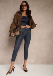 Granatowe Dopasowana Jeansy Skinny z Bawełną o Długości 3/4 Baliera. Niebieskie jeansy damskie Renee, bez wzorów, z bawełny. Za 49.99 zł.