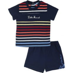 Zestaw w kolorze granatowym ze wzorem. Niebieskie sukienki niemowlęce Little Marcel, w paski, z bawełny, z krótkim rękawem, midi, proste. W wyprzedaży za 47.95 zł.