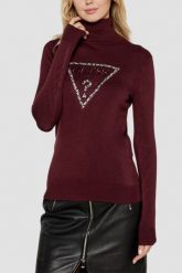 GUESS Bordowy damski golf Triangle Logo. Czerwone golfy damskie Guess, s, z aplikacjami, bez ramiączek. W wyprzedaży za 284.99 zł.
