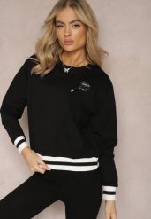 Czarna Bluza o Klasycznym Fasonie z Ozdobną Aplikacją Ewene. Czarne bluzy damskie Renee, s, z aplikacjami, z dzianiny, bez kaptura. Za 64.99 zł.
