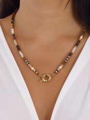 Luja Bijoux Pozłacany naszyjnik z kamieniami i elementem ozdobnym - 42 cm rozmiar: onesize. Żółte naszyjniki damskie Luja Bijoux, metalowe. Za 83.45 zł.
