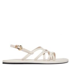 Sandały Tommy Hilfiger. Białe sandały damskie Tommy Hilfiger, bez wzorów, bez obcasa, na płaskiej podeszwie, bez zapięcia. Za 449.99 zł.