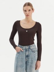 Guess Body V4YP07 J1314 Brązowy Slim Fit. Brązowe body i gorsety Guess, z aplikacjami, z bawełny. Za 195.00 zł.