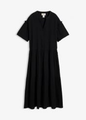 Sukienka midi z miękkiego muślinu. Czarne sukienki damskie bonprix, bez wzorów, bez ramiączek. Za 147.99 zł.