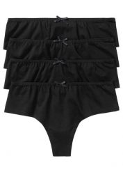 Stringi z wygodnej bawełny (4 pary). Czarne stringi bonprix, bez wzorów, z bawełny. Za 59.99 zł.