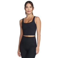 Biustonosz sportowy damski Go Flex Rib Longline Bra. Czarne biustonosze sportowe damskie Skechers, bez wzorów, z nylonu. Za 179.99 zł.