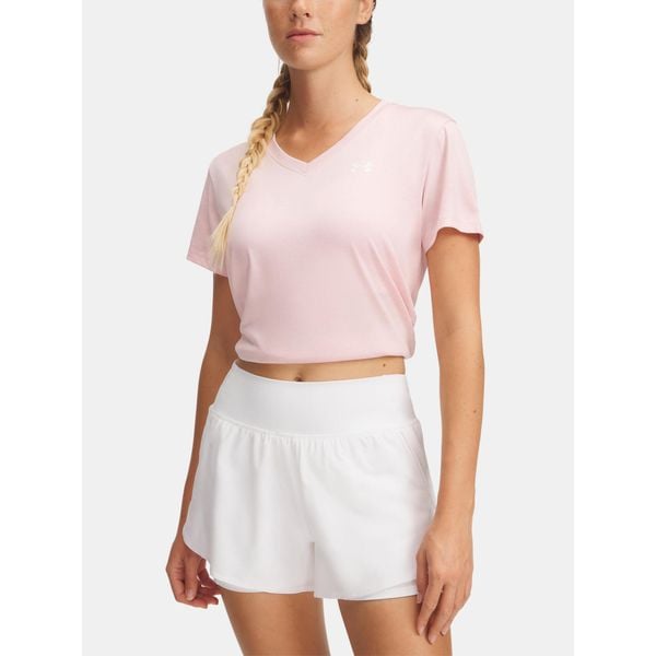 Koszulka Under Armour Tech V-Twist. Czerwone koszulki damskie Under Armour, bez wzorów, bez kołnierzyka, bez ramiączek. Za 79.99 zł.