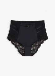 Figi shape z koronką o średnim stopniu modelowania. Czarne figi bonprix, bez wzorów, z koronki. Za 77.99 zł.
