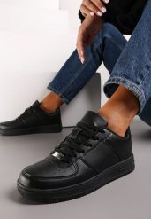 Czarne Sznurowane Sneakersy do Kostki Akema. Czarne obuwie sportowe damskie Renee, z jeansu, bez zapięcia. Za 89.99 zł.