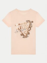 Guess T-Shirt J5RI35 K6YW4 Koralowy Regular Fit. Pomarańczowe koszulki i t-shirty dziewczęce Guess, z aplikacjami, z bawełny, bez kołnierzyka, bez ramiączek. Za 59.99 zł.