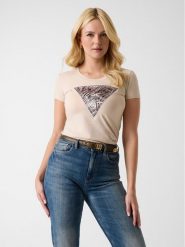 Guess T-Shirt 182454 Beżowy Classic Fit. Brązowe t-shirty damskie Guess, xl, z aplikacjami, bez kołnierzyka. Za 194.99 zł.