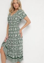 Zielona Bawełniana Sukienka Rozkloszowana we Wzór Paisley Lanadira. Zielone sukienki damskie Born2be, bez wzorów, z bawełny, boho, bez ramiączek. W wyprzedaży za 46.74 zł.