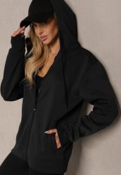 Czarna Zasuwana Bluza Sportowo-Casualowa z Kapturem Vamisza. Czarne bluzy damskie Renee, l, bez wzorów, z jeansu, z kapturem. Za 59.99 zł.