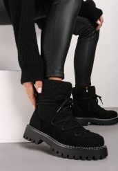 Czarne Śniegowce na Grubej Podeszwie z Cyrkoniami i Futerkową Wstawką Rianaella. Czarne śniegowce damskie Born2be. Za 119.99 zł.