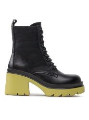 DeeZee Botki ZAL90112-1A Czarny. Czarne botki damskie DeeZee, ze skóry, bez obcasa, na słupku, bez zapięcia. Za 239.99 zł.