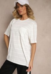 Jasnobeżowa Koszulka T-shirt z Naszytą Kieszonką TLanitra. Brązowe bluzki damskie Renee, l, bez wzorów, z jeansu, bez kołnierzyka, bez ramiączek. Za 39.99 zł.