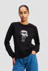 KARL LAGERFELD Czarna damska bluza Ikon Sketch. Czarne bluzy damskie KARL LAGERFELD, s, bez wzorów, bez kaptura. W wyprzedaży za 699.99 zł.