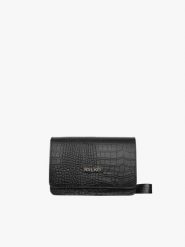 Elegancka czarna torebka w zwierzęcy deseń. Czarne torebki klasyczne damskie Ryłko, ze skóry, małe, bez dodatków. Za 299.99 zł.