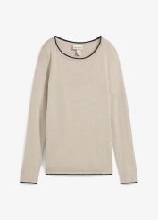 Sweter z cienkiej dzianiny z mieszanki bawełny. Niebieskie swetry klasyczne damskie bonprix, z bawełny, bez kołnierzyka. Za 94.99 zł.